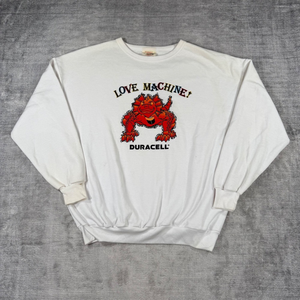 Duracell Sweatshirt Mens Large White Vtg 90s Love Machine Promo Funny Crewneck